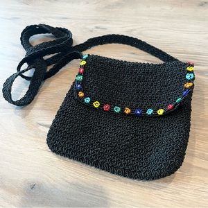 Crochet Floral Beaded Crossbody Purse